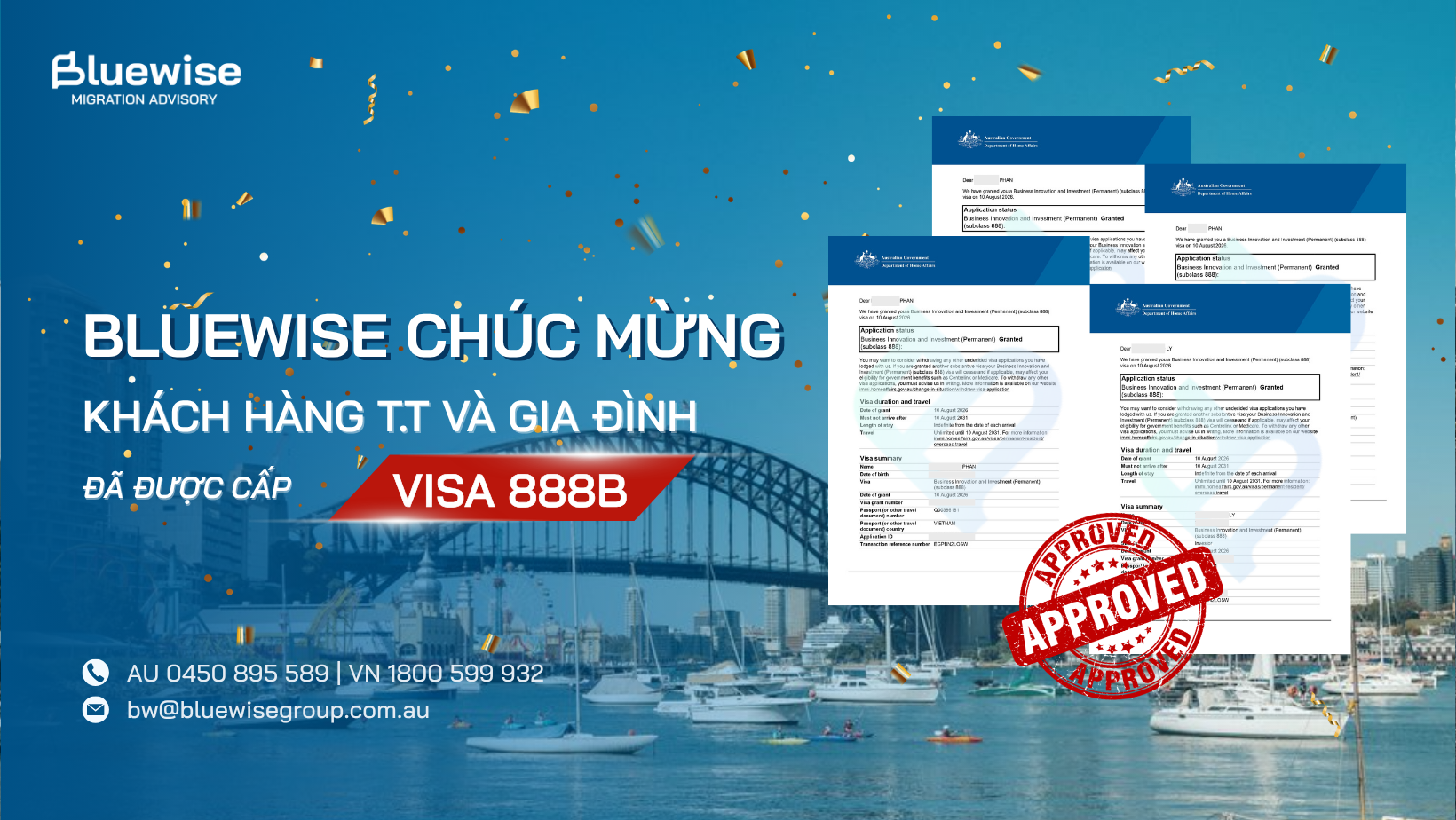 Khách hàng T.T chính thức nhận visa thường trú 888. - Thêm một cột mốc quan trọng trên hành trình đầu tư tại Úc